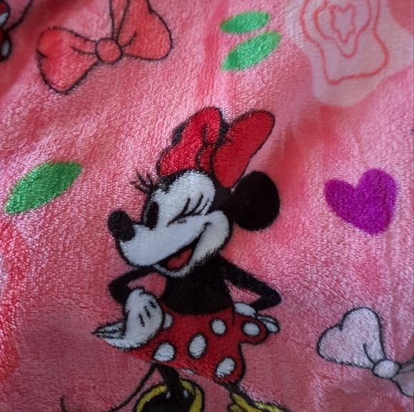 DISNEY THE BIG ONE Minnie Mouse plush cozy blanket hearts flowers bows soft '23 - Picture 7 of 13
